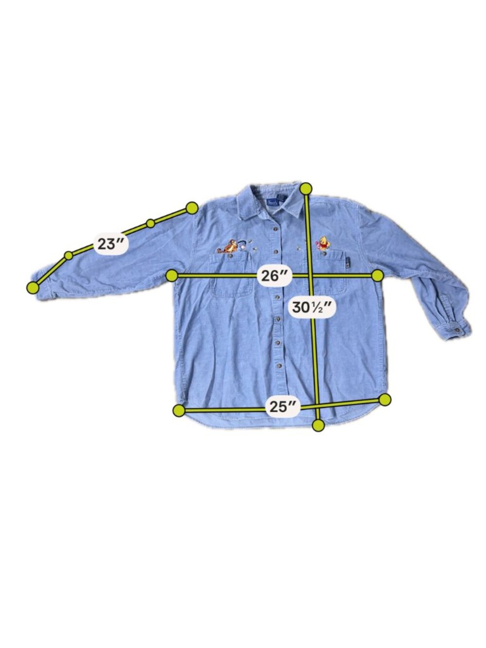 Vintage Disney Winnie The Pooh Embroidered Corduroy Shirt XL 1990s Blue Tigger - Picture 10 of 10